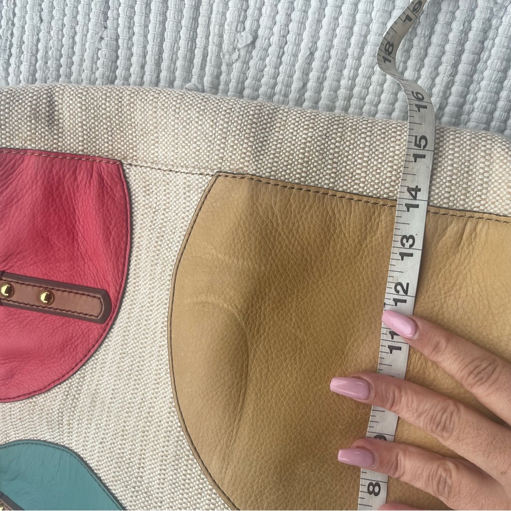 Fossil Canvas Tote Leather Details 14x14 Excellent Pre-Owned - Picture 2 of 16